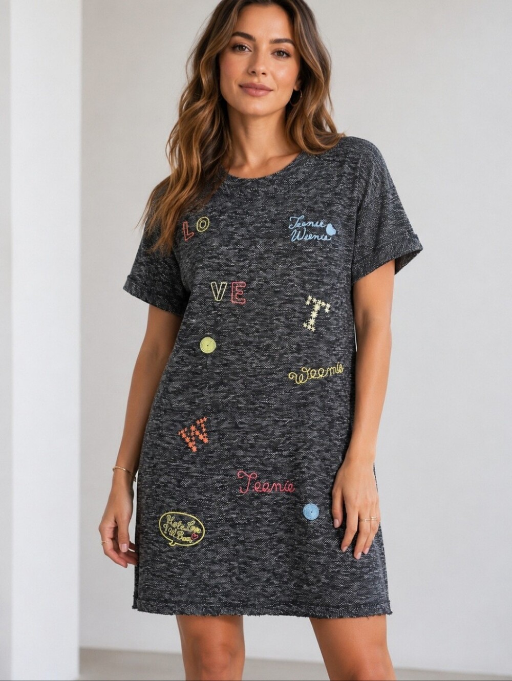Cute Teenie Weenie Mini Dress with Multicolor Patches. Like New. Size M/L.